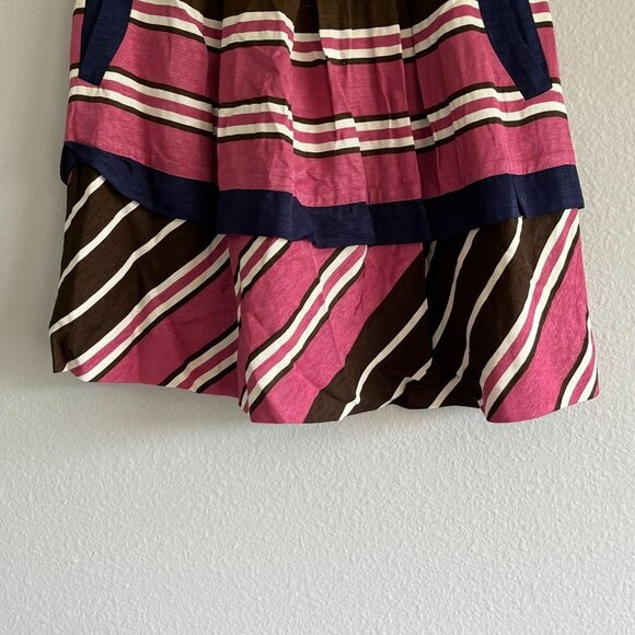 Maeve Anthropologie Ellery Striped Tiered Mini Skirt Pleated Pink Navy Sz 0 NWT - Picture 3 of 9